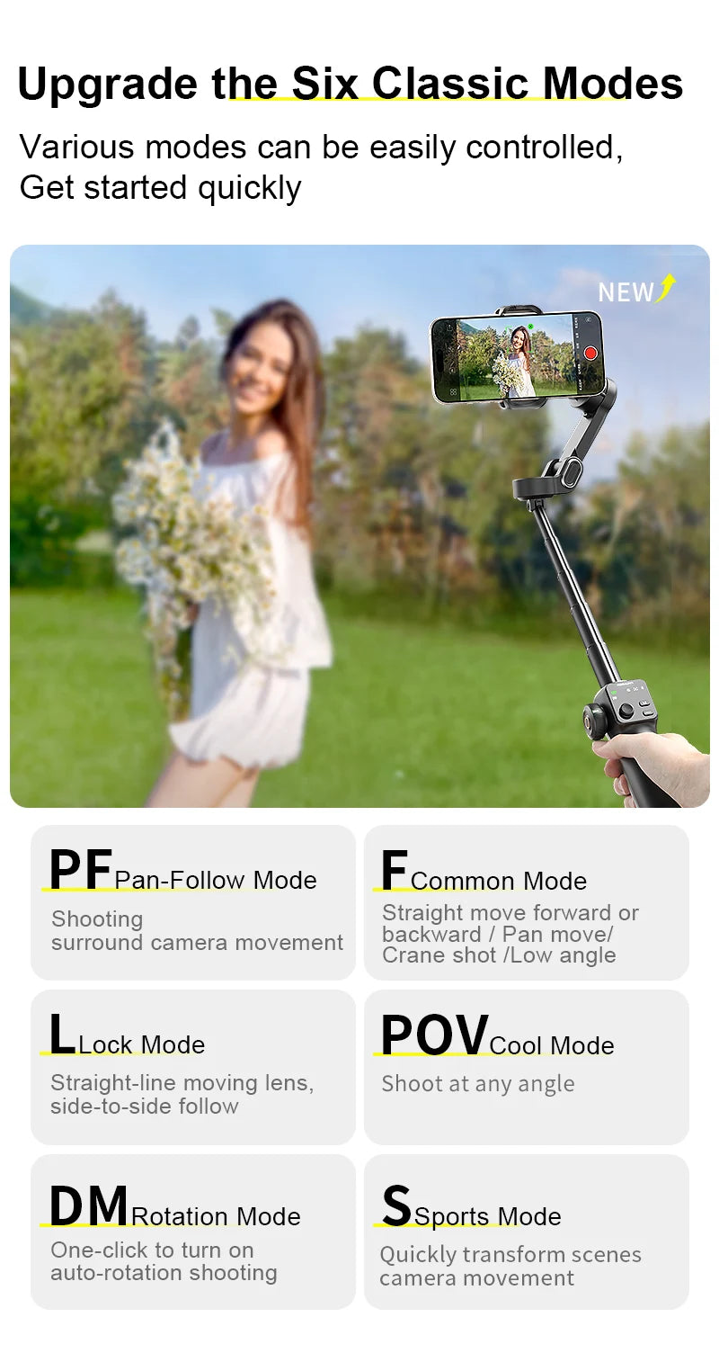 NEXVIA, AOCHUAN Handheld Gimbal Stabilizer 3-Axis Smart V8 For Phone with Extension Rod Tripod Face Tracking For iPhone Android TikTok NEXVIA