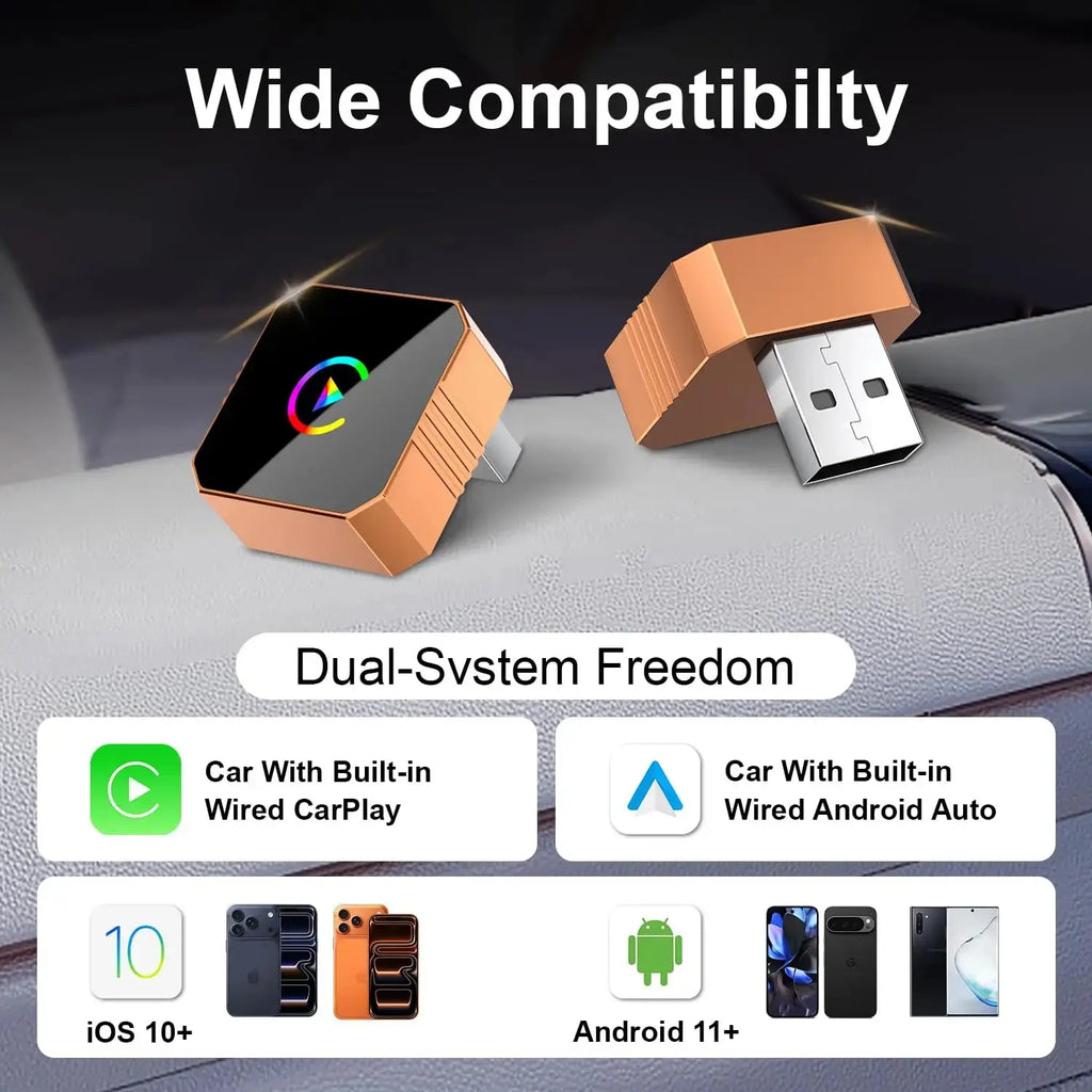 Carplay Wireless Adapter for iPhone, CarPlay with cable to wireless, Android Auto 2 in 1 Mini USB design NEXVIA