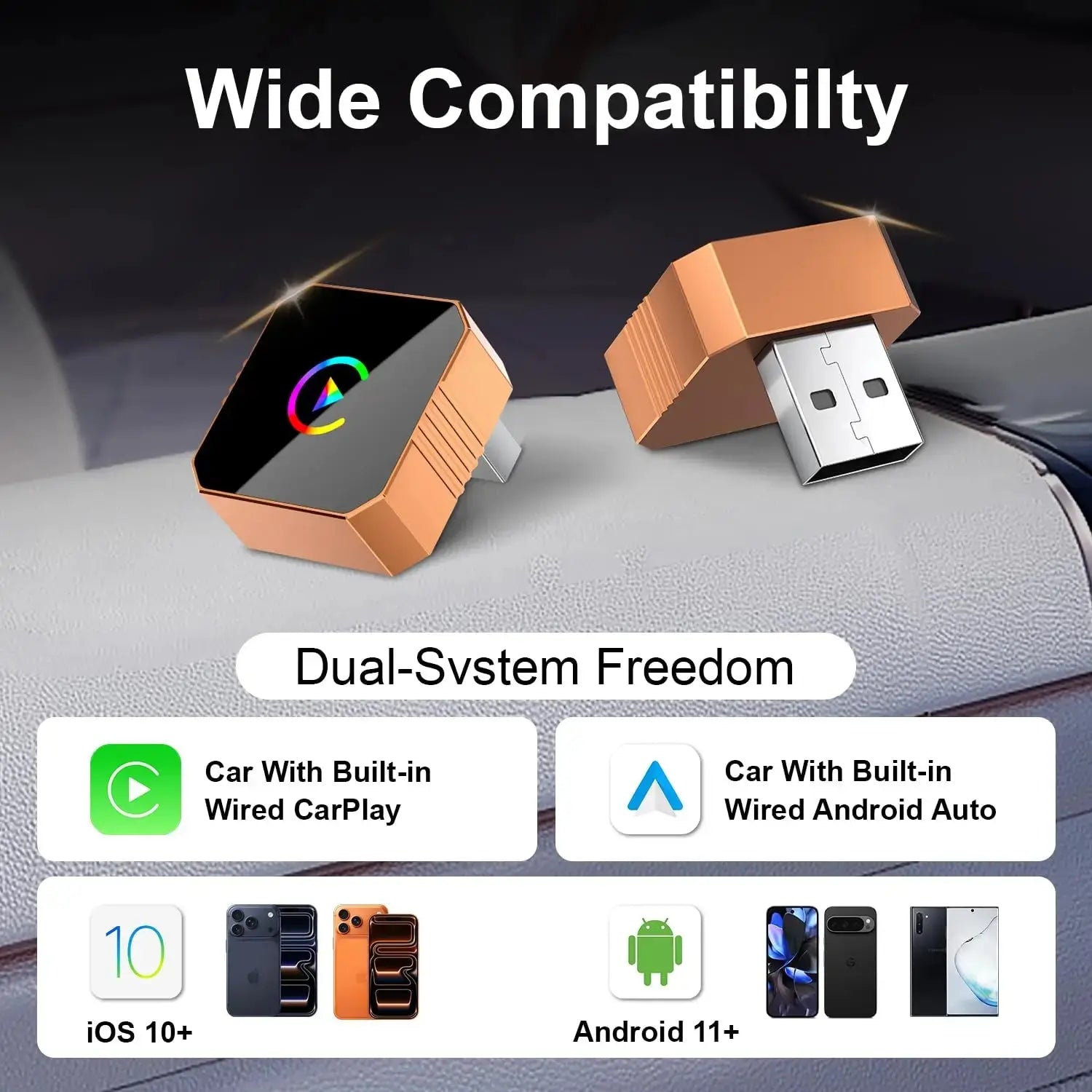 Carplay Wireless Adapter for iPhone, CarPlay with cable to wireless, Android Auto 2 in 1 Mini USB design NEXVIA