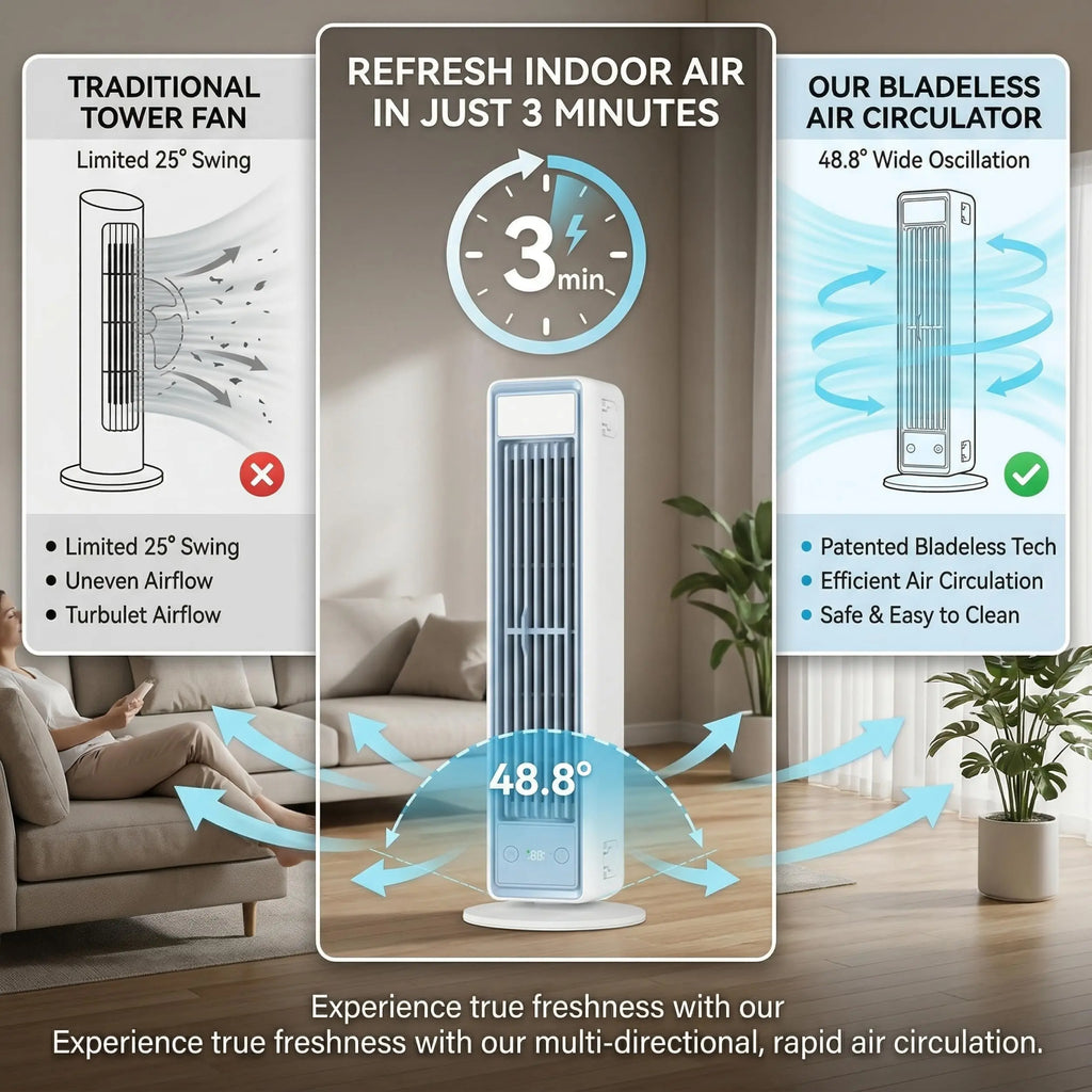 Multi-Dimensional Tower Fan Silent Portable Air Conditioner Office Home Air Cooler Strong Wind Cooling Leafless Air Fan