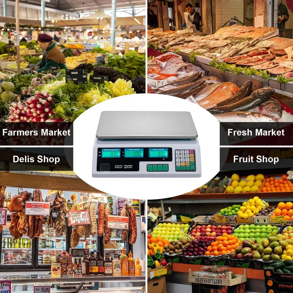 40kg Electronic Price Scale Digital Commercial Food Meat Weighting Shop Retail