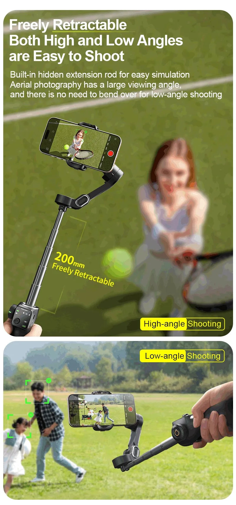 NEXVIA, AOCHUAN Handheld Gimbal Stabilizer 3-Axis Smart V8 For Phone with Extension Rod Tripod Face Tracking For iPhone Android TikTok NEXVIA