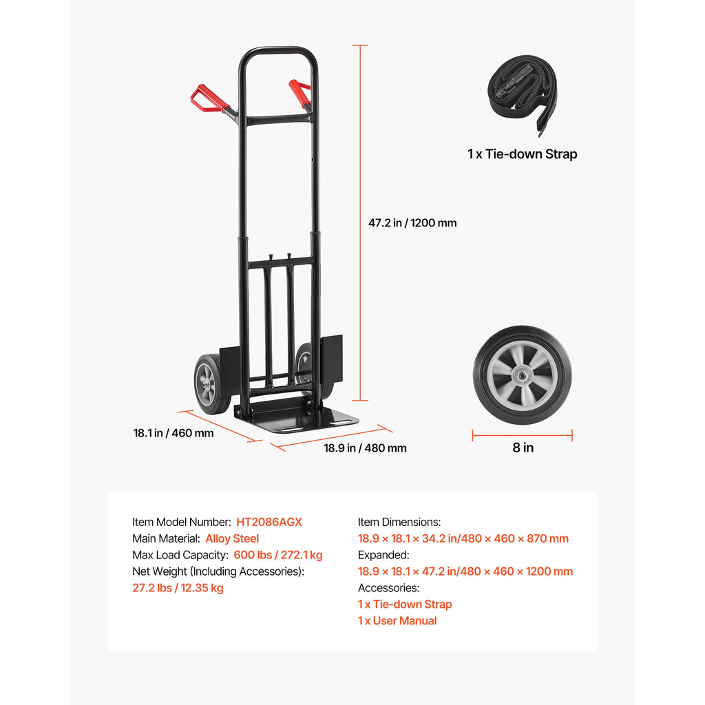 SucceBuy 600 lbs Hand Truck Dolly Portable Utility Cart Trolley with Wheels & Telescoping Handle for Moving Home Warehouse