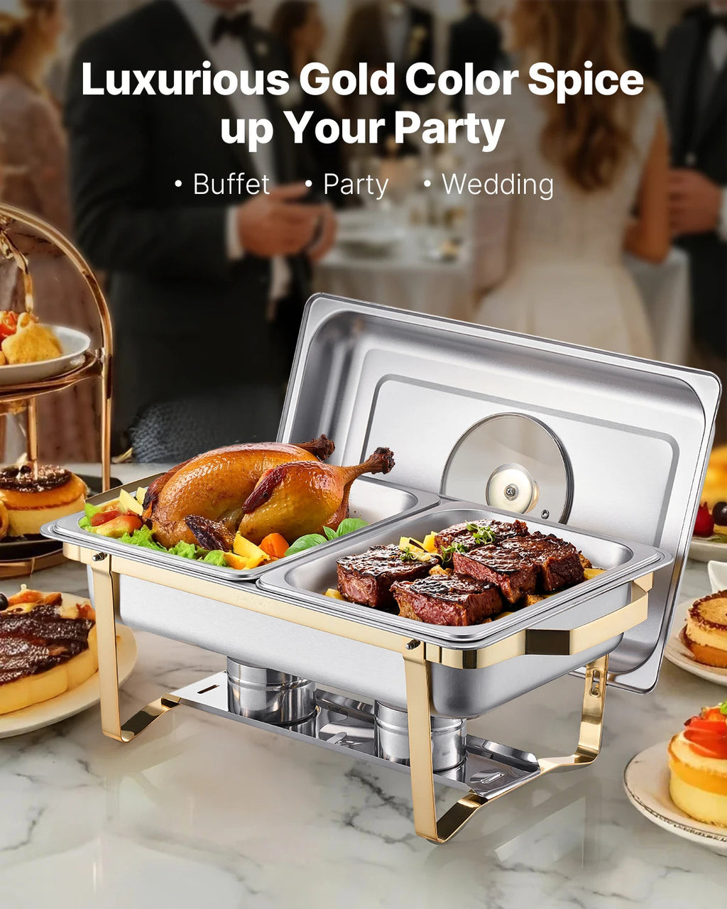 SucceBuy 2/4 Pack Chafing Dish Buffet Set Stainless Steel Chafer with Half Size Pans Rectangle Catering Warmer for Party Banquet NEXVIA