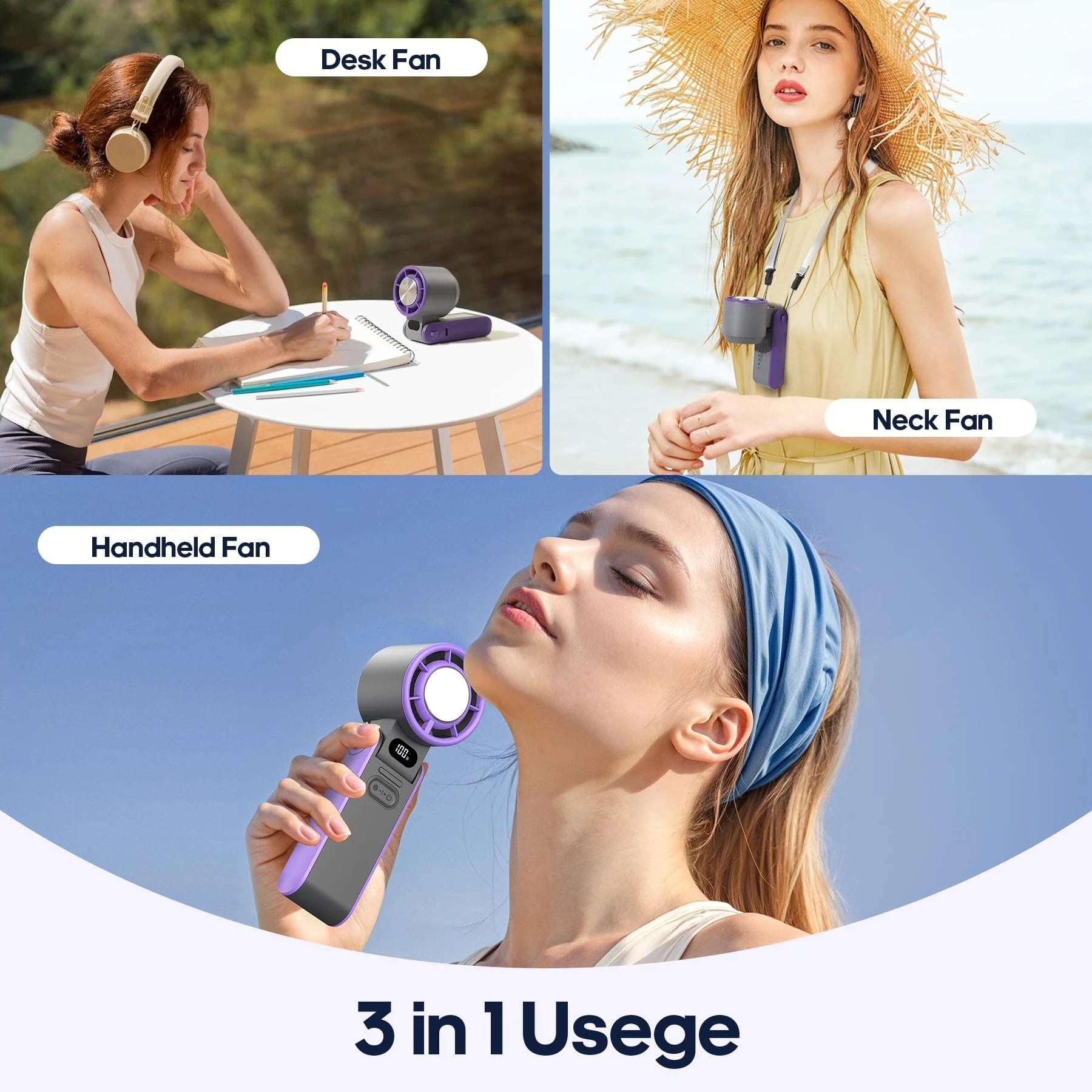Portable High Speed Cooling Handheld Fan 3600mAh Rechargeable 100 Wind Speeds Adjustable Mini Foldable Air Cooling Turbo Fan NEXVIA