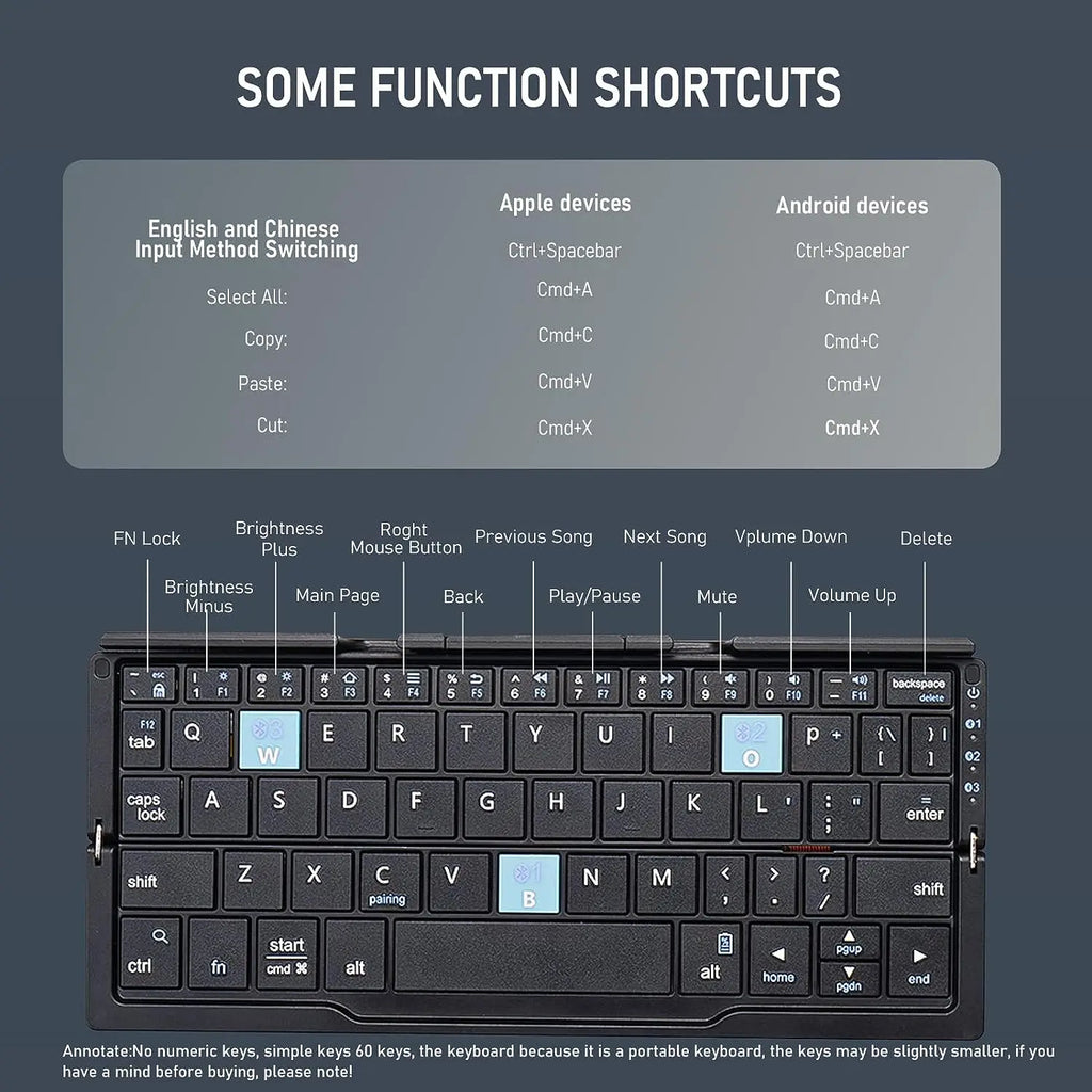 Jomaa Folding Keyboard Bluetooth Rechargeable Bluetooth Keyboard for Laptop iPad Phone Mini Portable Folding Keyboard ios