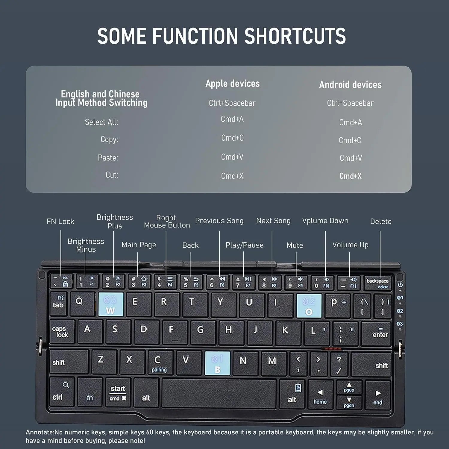 Jomaa Folding Keyboard Bluetooth Rechargeable Bluetooth Keyboard for Laptop iPad Phone Mini Portable Folding Keyboard ios