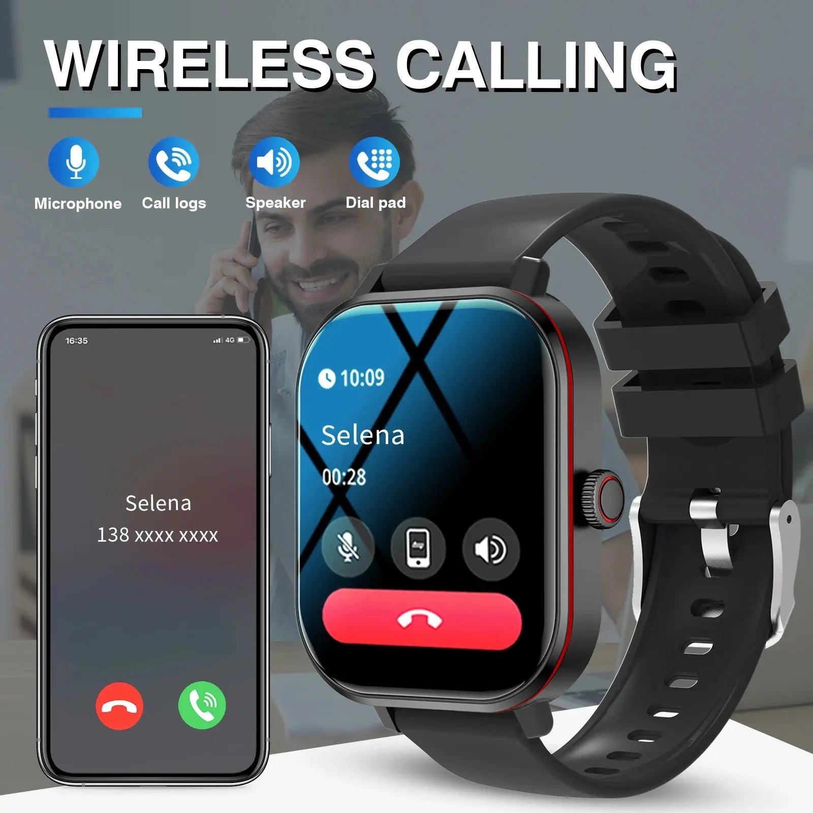 Smart Watch, Wireless Call/Dial, Multiple APP Reminders, Suitable for Men and Women, Sports Watch, Compatible with IPhone/Andriod By NEXVIA NEXVIA