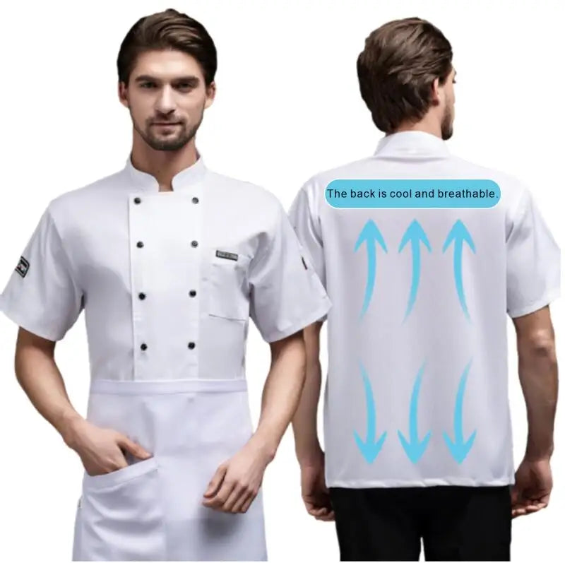 Summer Restaurant Kitchen Chef Black White Uniform Breathable Mesh Work Clothes Short/Long Sleeve Cooking Button Shirt Clothes NEXVIA NEXVIA