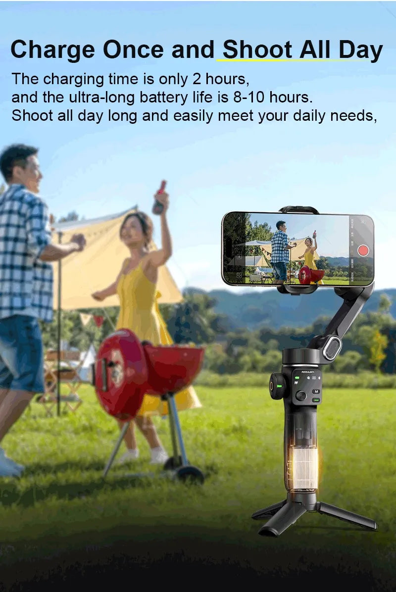 NEXVIA, AOCHUAN Handheld Gimbal Stabilizer 3-Axis Smart V8 For Phone with Extension Rod Tripod Face Tracking For iPhone Android TikTok NEXVIA