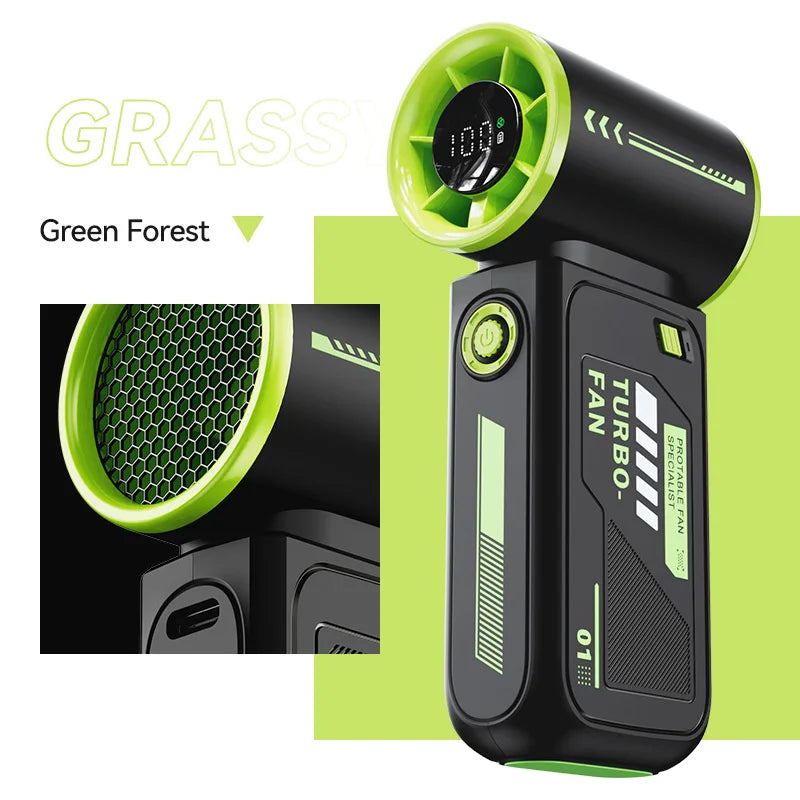 2025 New High Speed Turbo Small Air Cannon Electric Fan Portable Digital Display Handheld Fan USB Charging Fan Outdoor Mini Fan NEXVIA