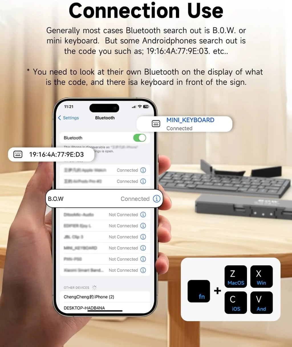 Jomaa Folding Keyboard Bluetooth Rechargeable Bluetooth Keyboard for Laptop iPad Phone Mini Portable Folding Keyboard ios