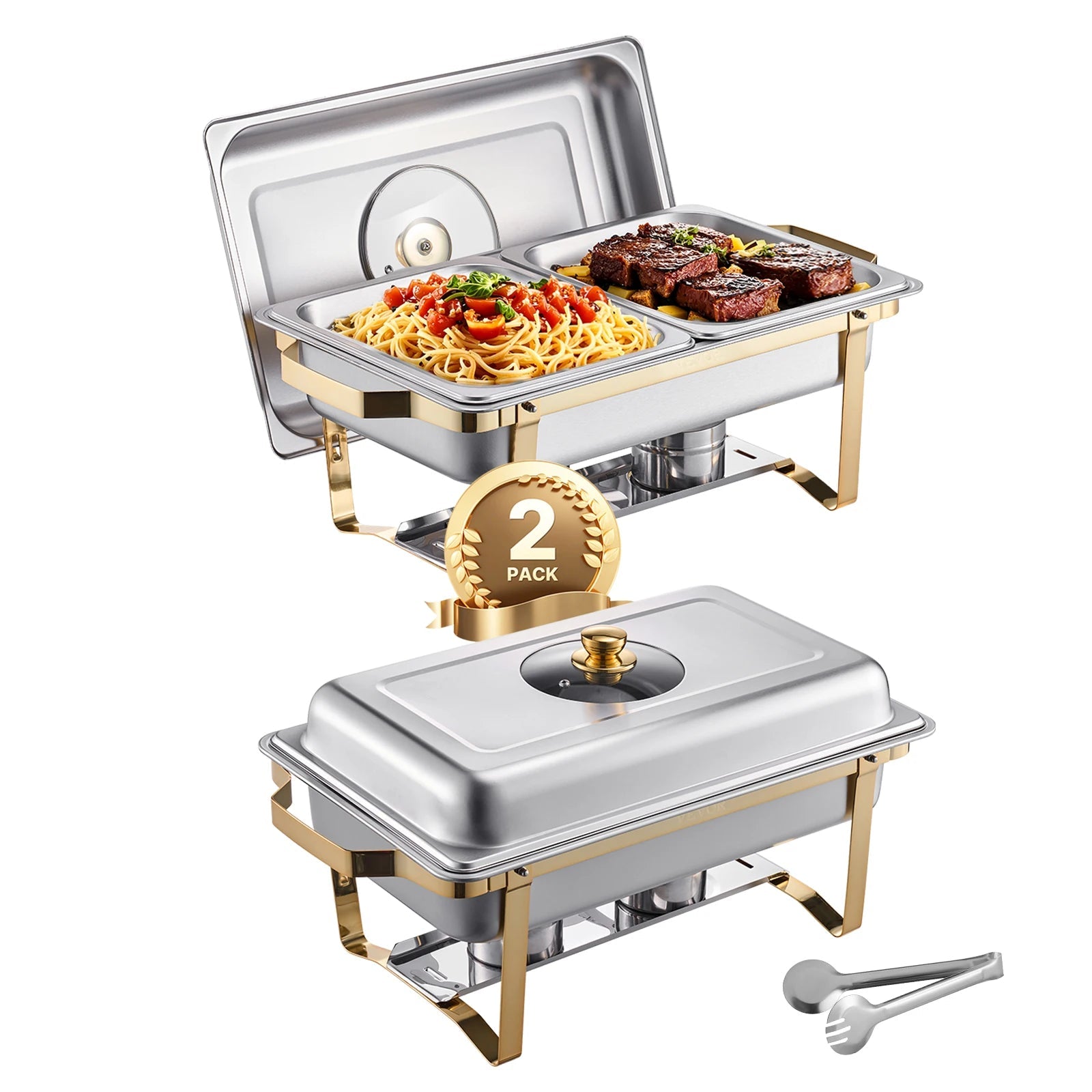SucceBuy 2/4 Pack Chafing Dish Buffet Set Stainless Steel Chafer with Half Size Pans Rectangle Catering Warmer for Party Banquet NEXVIA