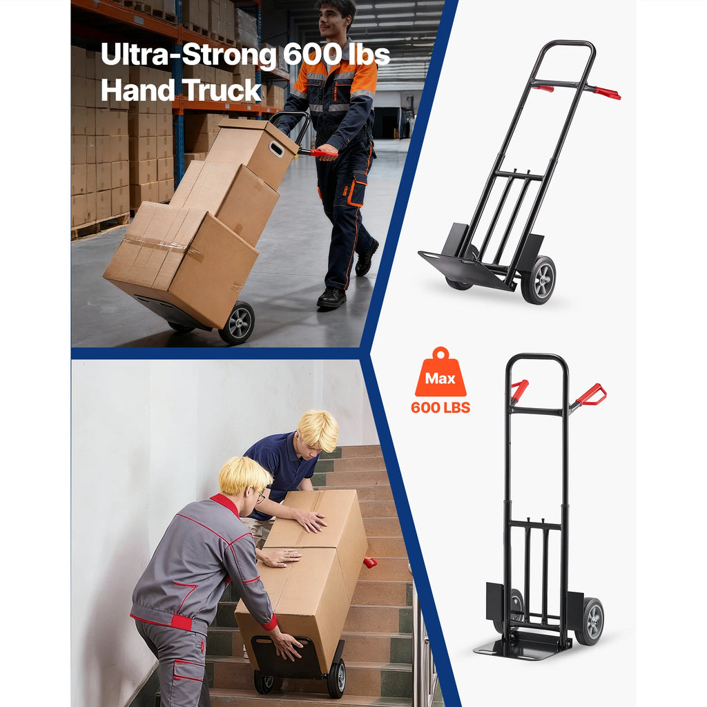 SucceBuy 600 lbs Hand Truck Dolly Portable Utility Cart Trolley with Wheels & Telescoping Handle for Moving Home Warehouse