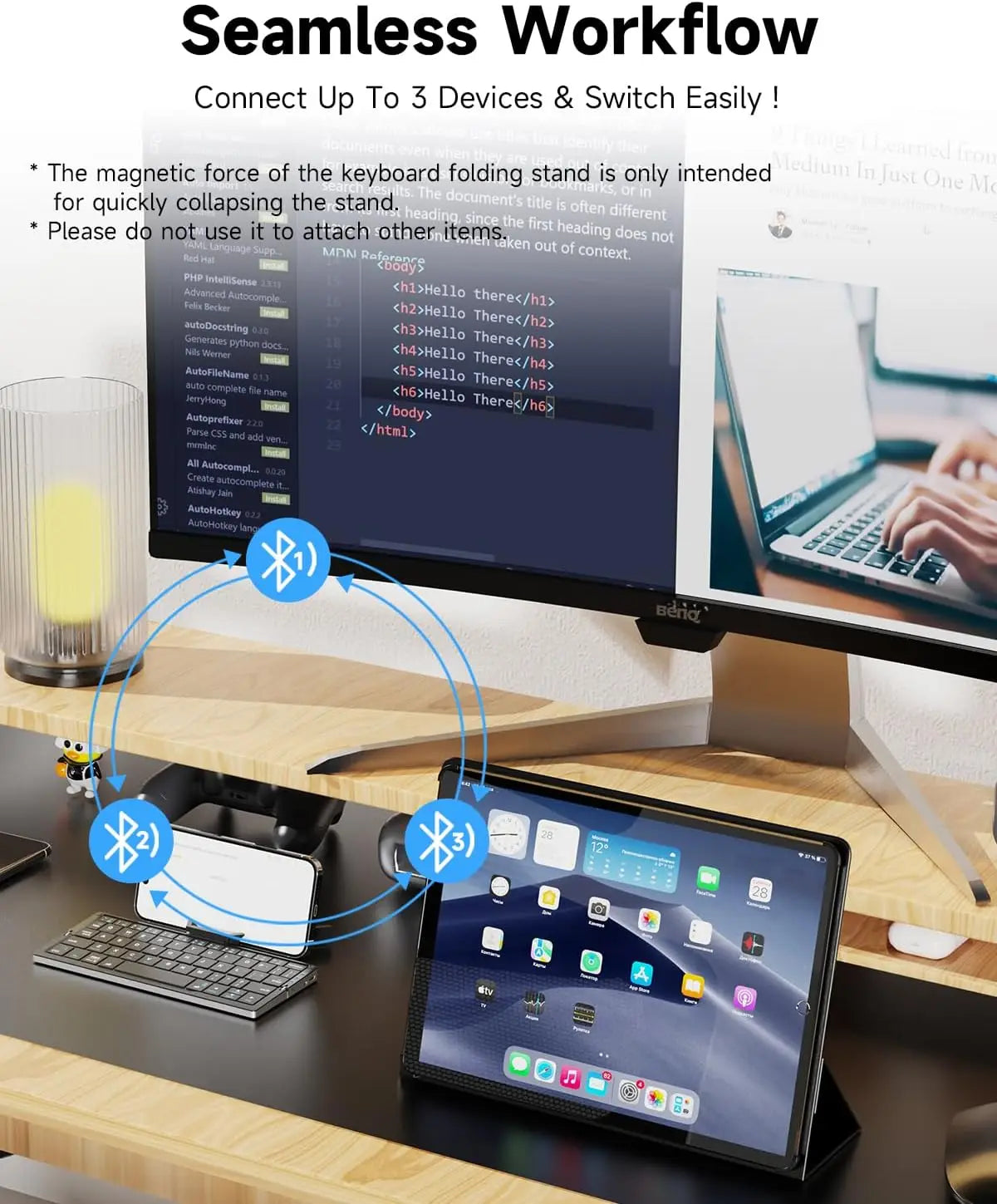 Jomaa Folding Keyboard Bluetooth Rechargeable Bluetooth Keyboard for Laptop iPad Phone Mini Portable Folding Keyboard ios
