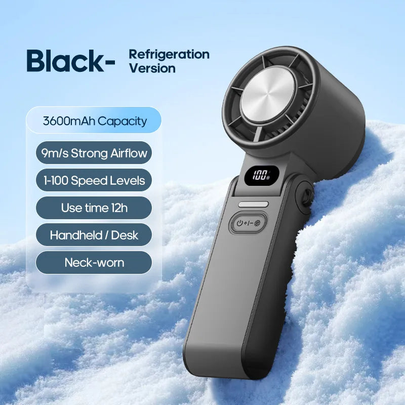 Portable High Speed Cooling Handheld Fan 3600mAh Rechargeable 100 Wind Speeds Adjustable Mini Foldable Air Cooling Turbo Fan NEXVIA