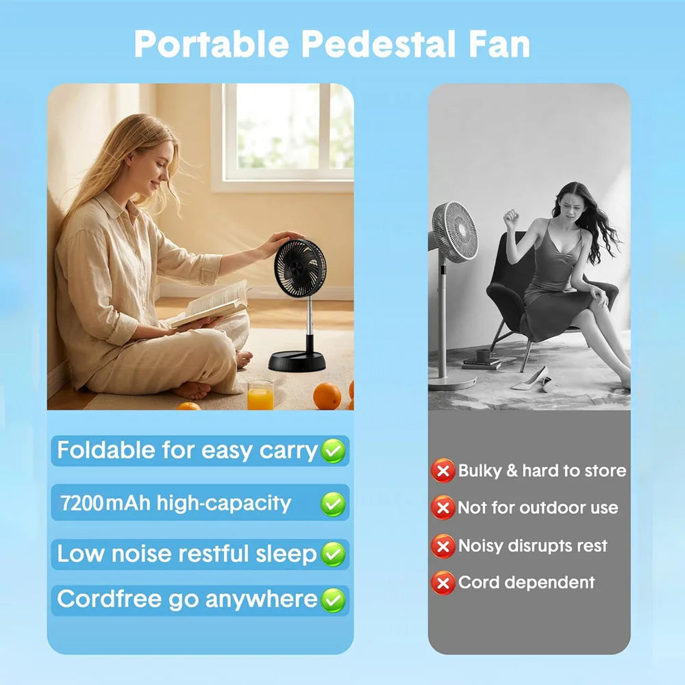NEXVIA | Remote control folding vertical electric fan 7200mAh silent timed left and right rotation USB outdoor desktop electric fan NEXVIA