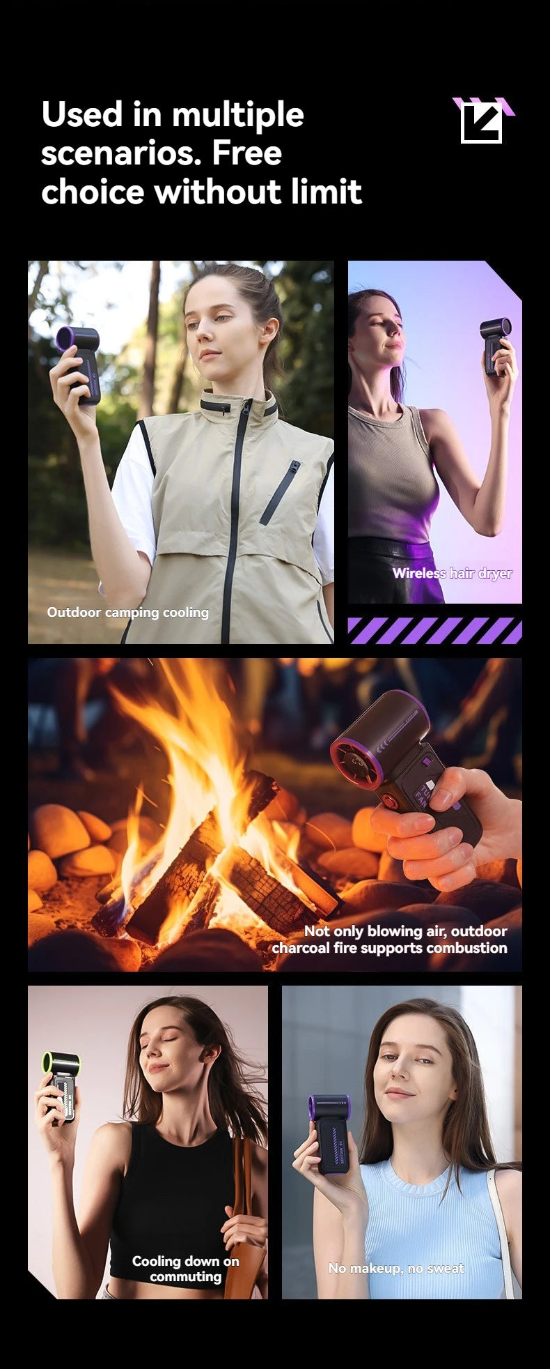New High Speed Turbo Small Air Cannon Electric Fan Portable Digital Display Handheld Fan USB Charging Fan Outdoor Mini Fan NEXVIA NEXVIA