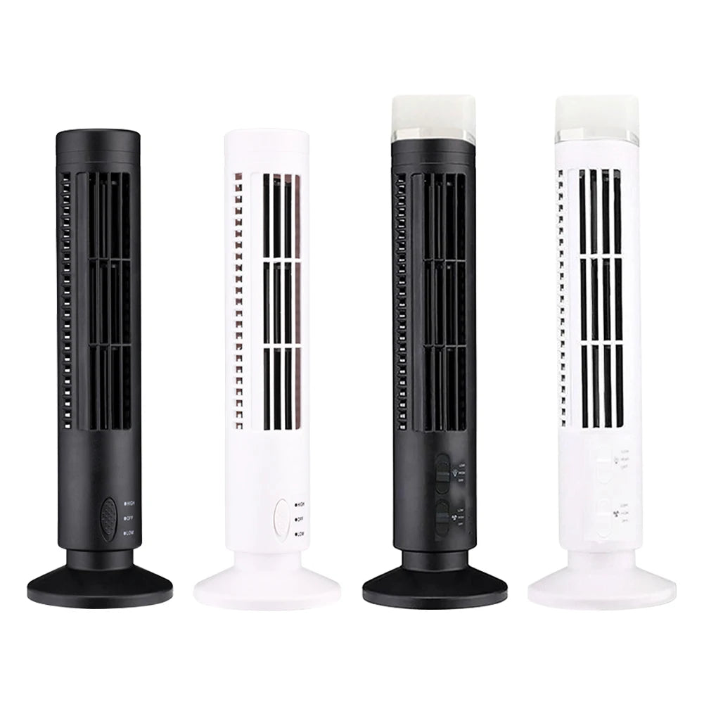 LED Tower Fan Mini Vertical Conditioner 2 Gear Speed USB Bladeless Fan Portable Stand Up Tower Fan for Living Room Bedroom