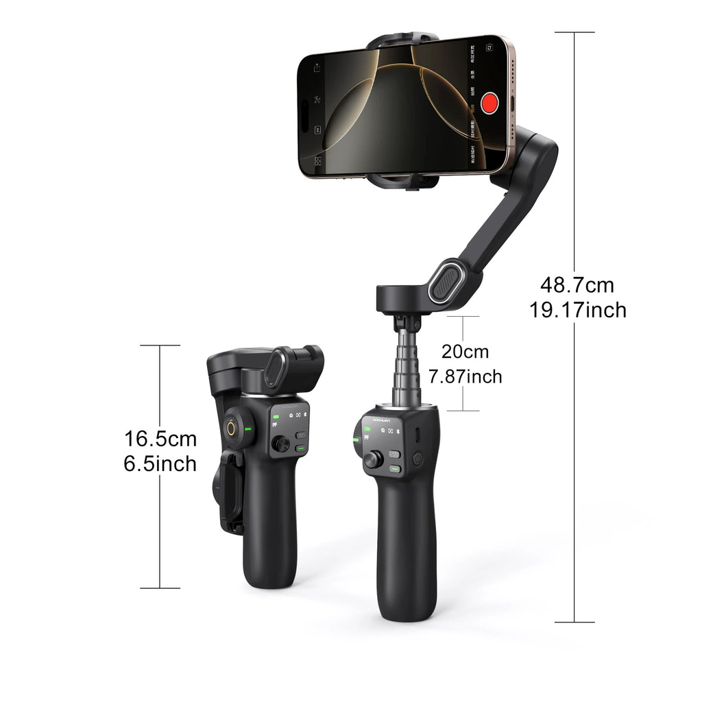 NEXVIA, AOCHUAN Handheld Gimbal Stabilizer 3-Axis Smart V8 For Phone with Extension Rod Tripod Face Tracking For iPhone Android TikTok NEXVIA