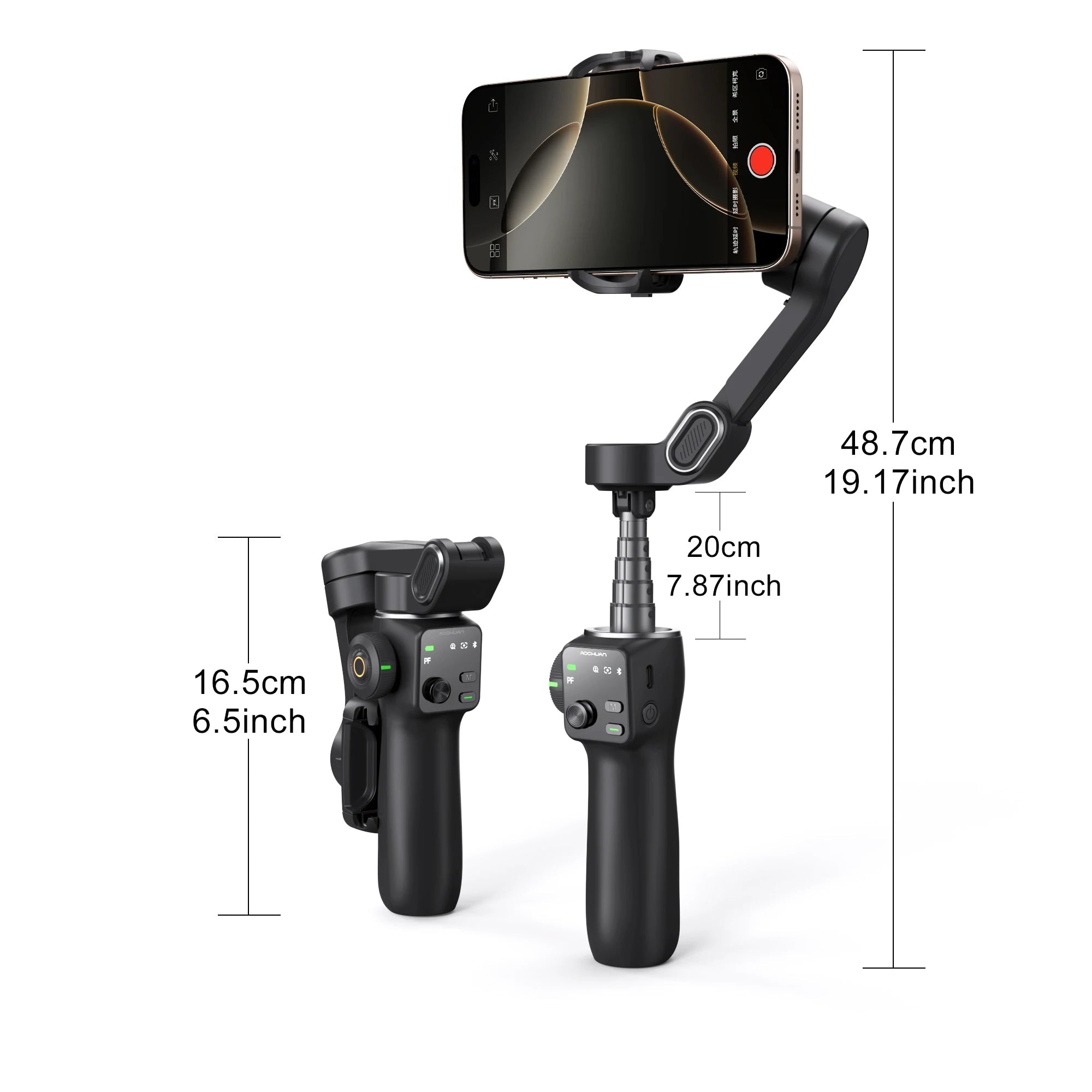 NEXVIA, AOCHUAN Handheld Gimbal Stabilizer 3-Axis Smart V8 For Phone with Extension Rod Tripod Face Tracking For iPhone Android TikTok NEXVIA