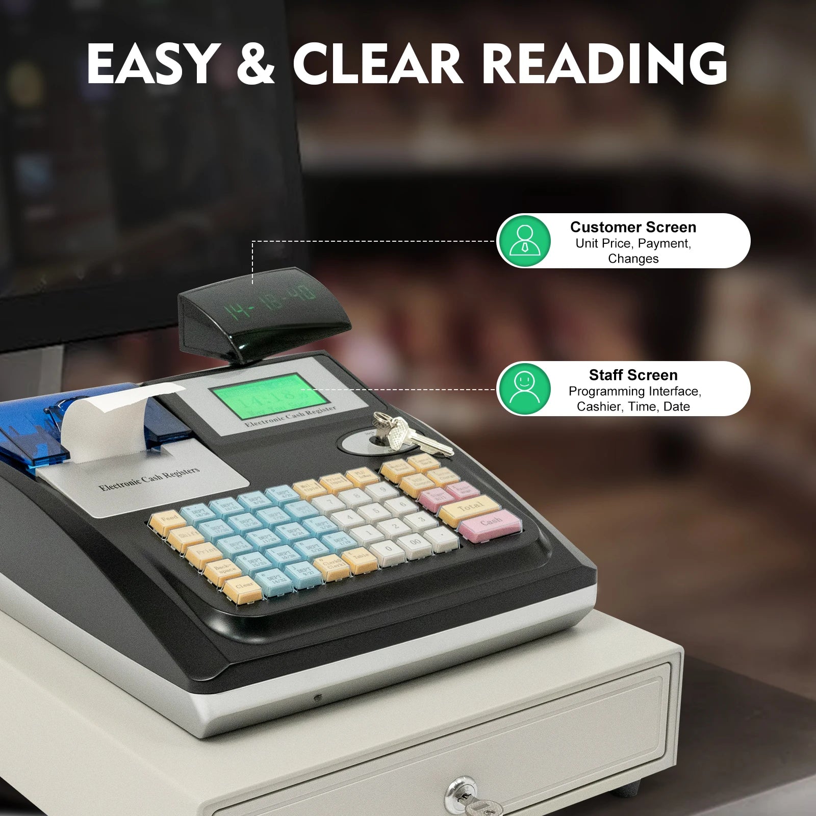 4-compartments Electronic Cash Register Drawer with Coin slots Cash drawer & LED Display for Businesses Market