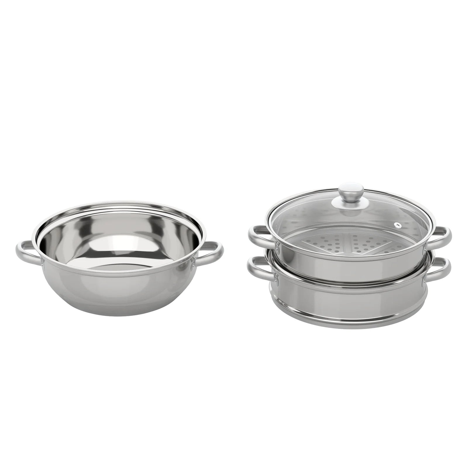 Nexvia | 3-Tier Stainless Steel Steamer Pot with Glass Lid, Induction/Gas Stove Compatible, 28cm Multi-Layer Cookware NEXVIA