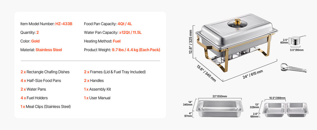 SucceBuy 2/4 Pack Chafing Dish Buffet Set Stainless Steel Chafer with Half Size Pans Rectangle Catering Warmer for Party Banquet NEXVIA