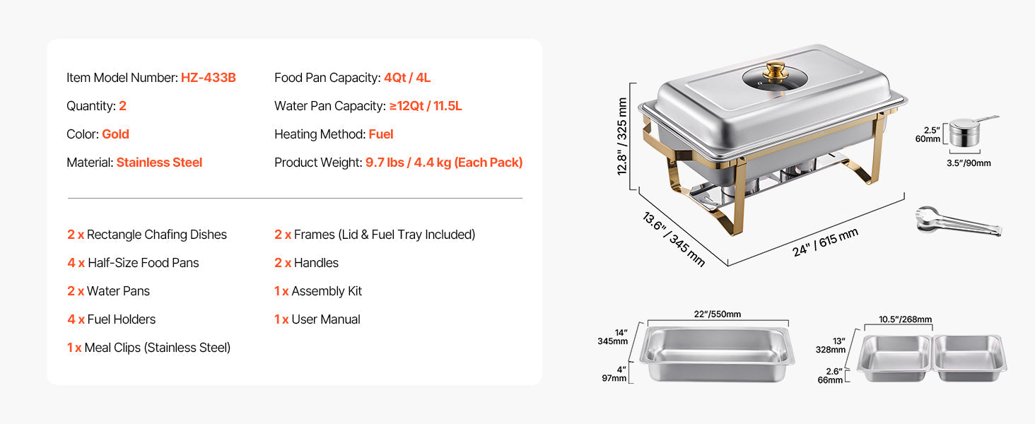 SucceBuy 2/4 Pack Chafing Dish Buffet Set Stainless Steel Chafer with Half Size Pans Rectangle Catering Warmer for Party Banquet NEXVIA
