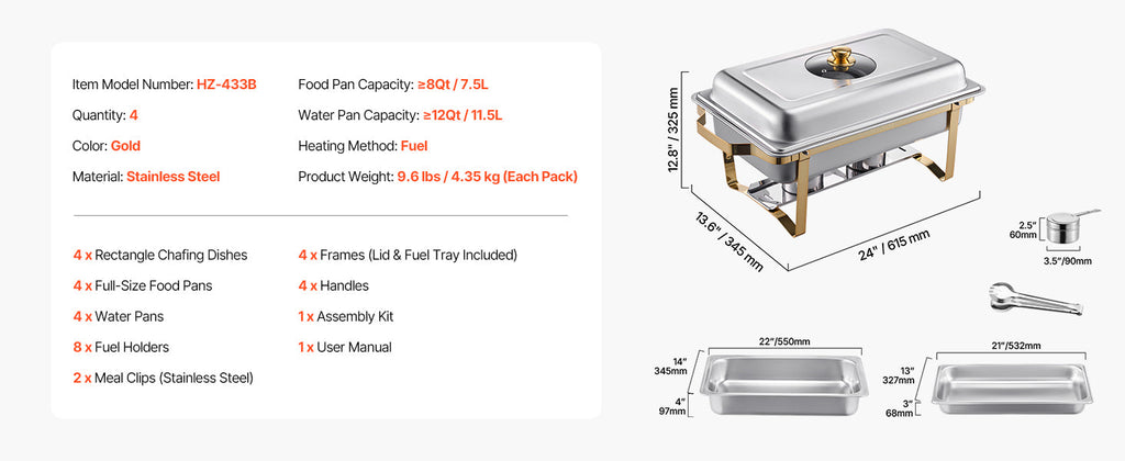 SucceBuy 2/4 Pack Chafing Dish Buffet Set Stainless Steel Chafer with Half Size Pans Rectangle Catering Warmer for Party Banquet NEXVIA