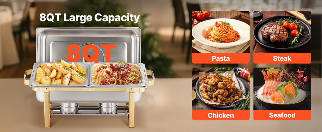 SucceBuy 2/4 Pack Chafing Dish Buffet Set Stainless Steel Chafer with Half Size Pans Rectangle Catering Warmer for Party Banquet NEXVIA
